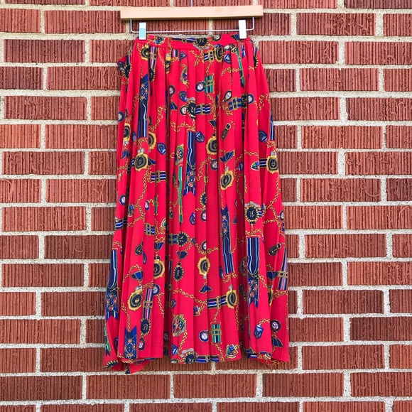 Alfred Dunner Vibrant Red Midi Skirt with Blue Accents size 20 - Picture 1 of 4